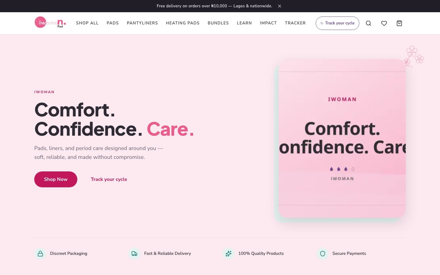 iWoman — period-care store + cycle tracker — visual